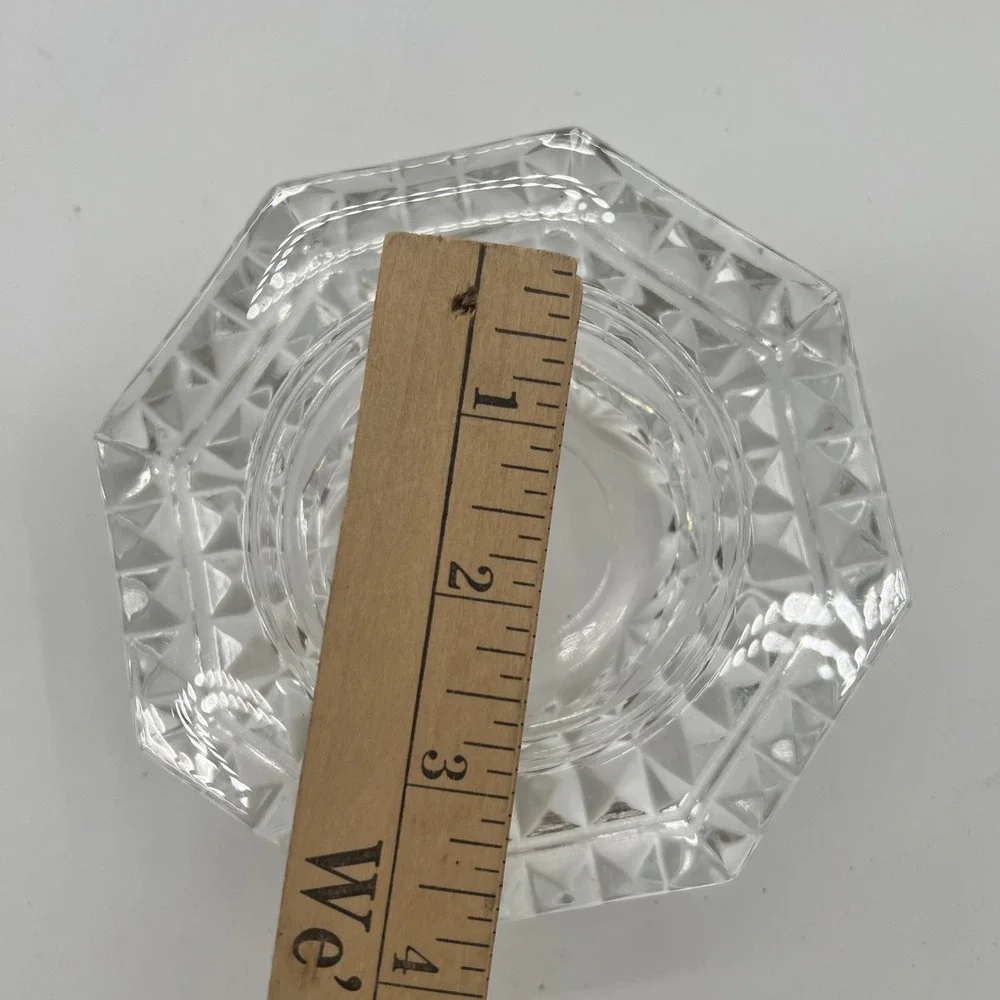 Vintage Heavy France Crystal Candle Holder Votive‎ Diamond Octagon Trinket Dish